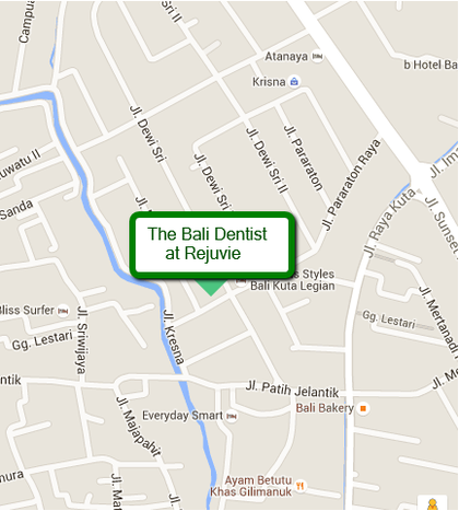 Location Map showing the exact location of Bali Dentist (at Rejuvie) in Kuta, Bali, Indonesia